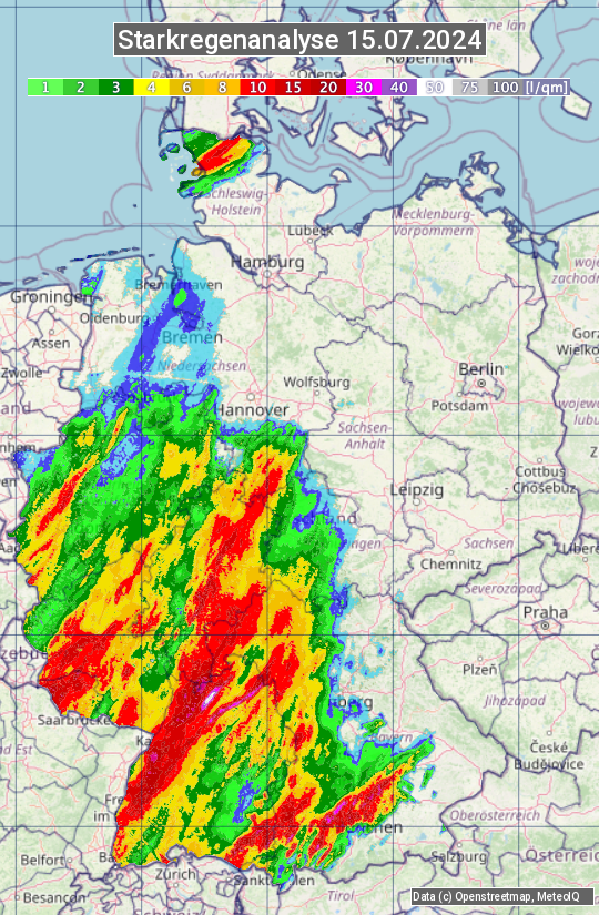 Karte mit Unwetteranalyse