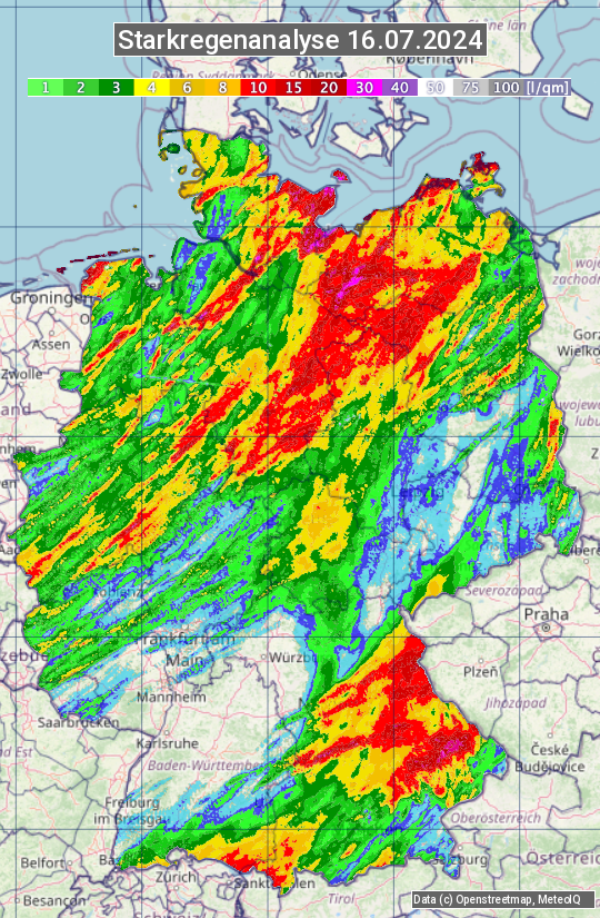 Karte mit Unwetteranalyse