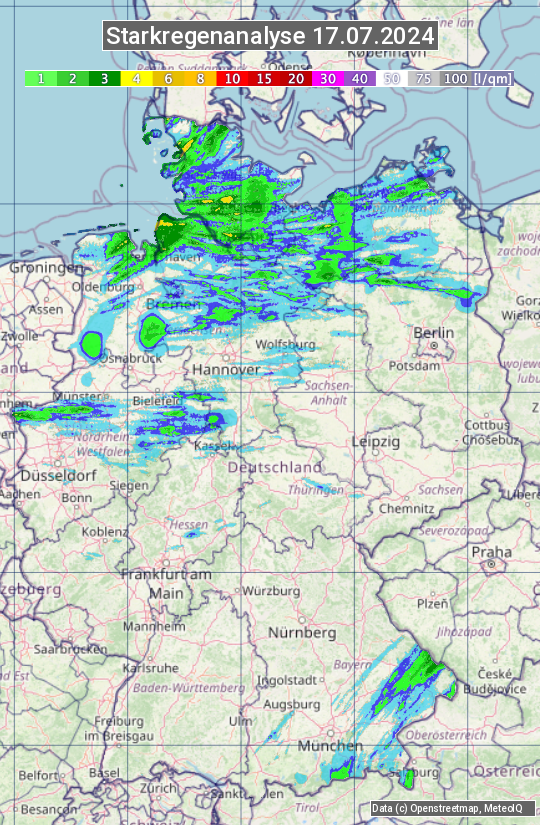 Karte mit Unwetteranalyse