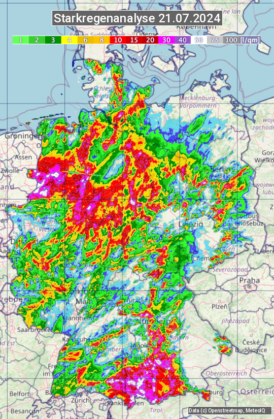 Karte mit Unwetteranalyse