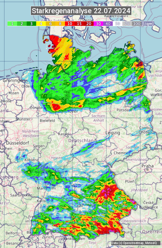 Karte mit Unwetteranalyse