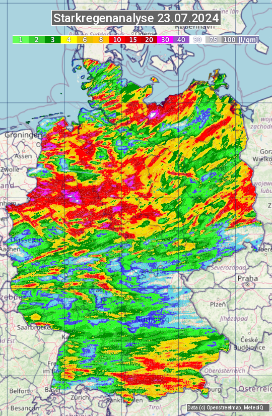 Karte mit Unwetteranalyse