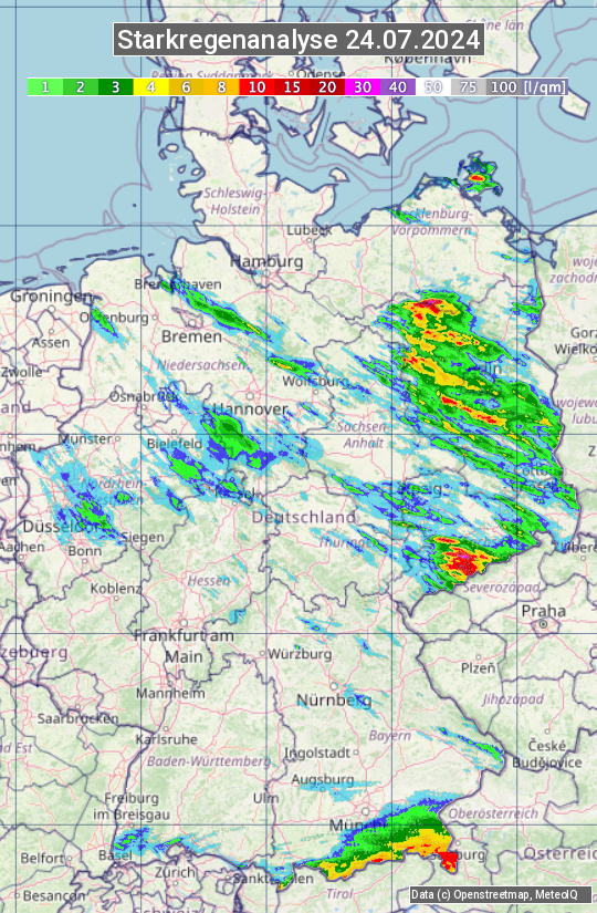 Karte mit Unwetteranalyse