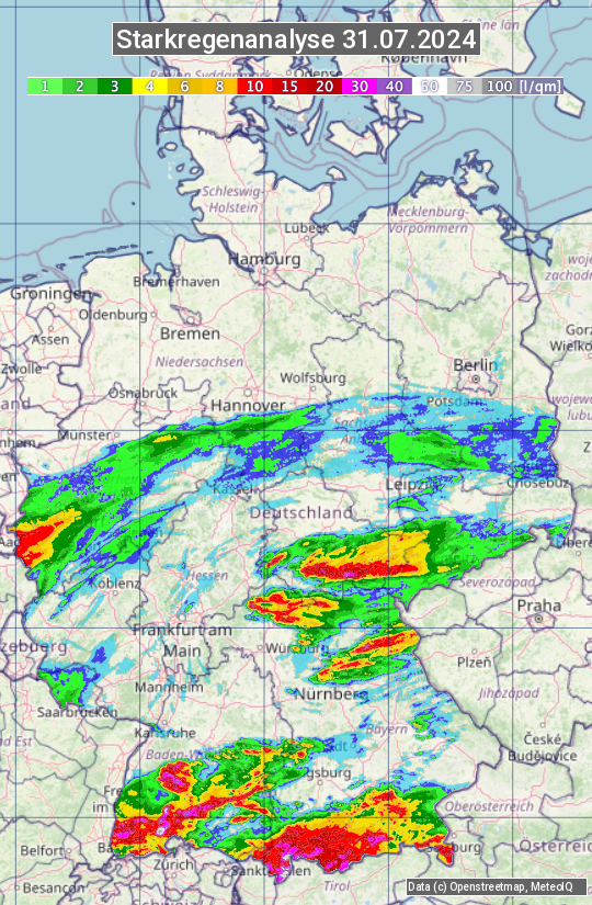 Karte mit Unwetteranalyse