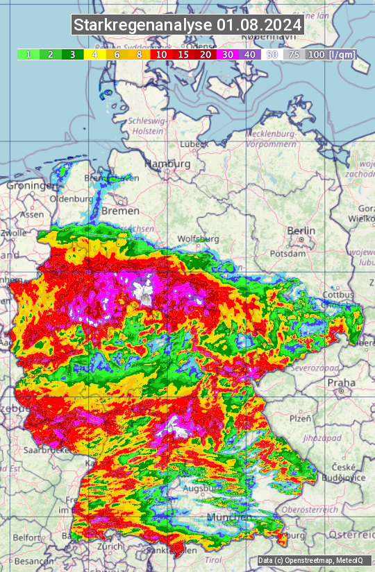 Karte mit Unwetteranalyse