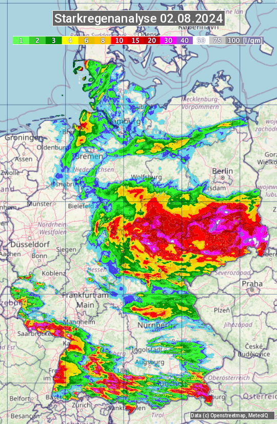 Karte mit Unwetteranalyse