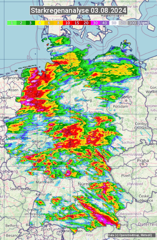 Karte mit Unwetteranalyse