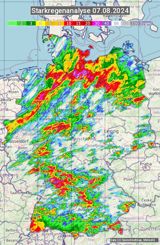 Karte mit Unwetteranalyse