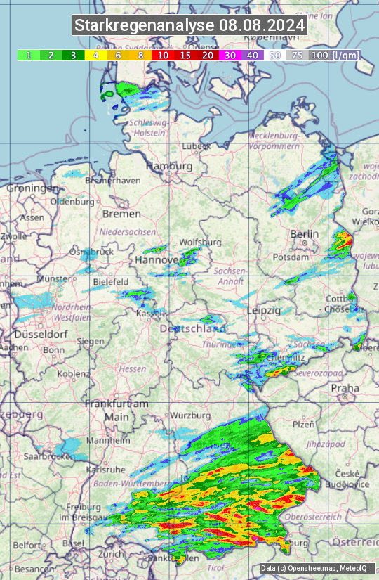 Karte mit Unwetteranalyse