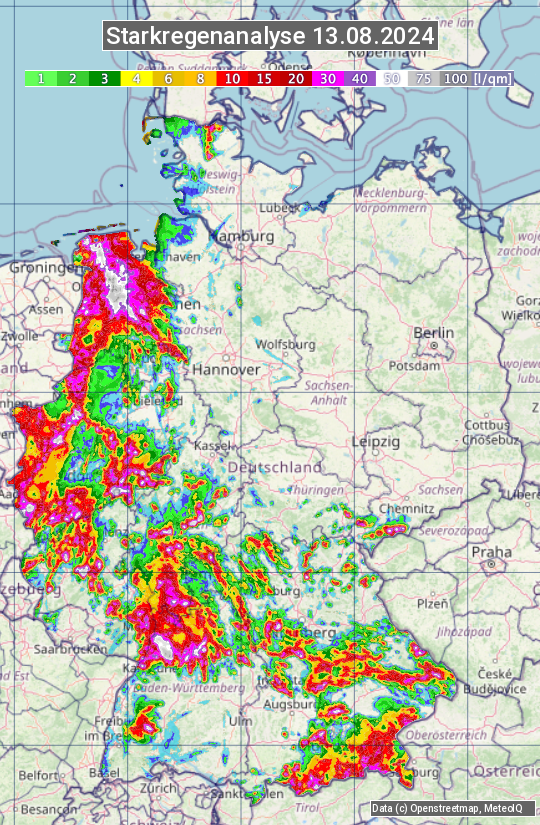 Karte mit Unwetteranalyse