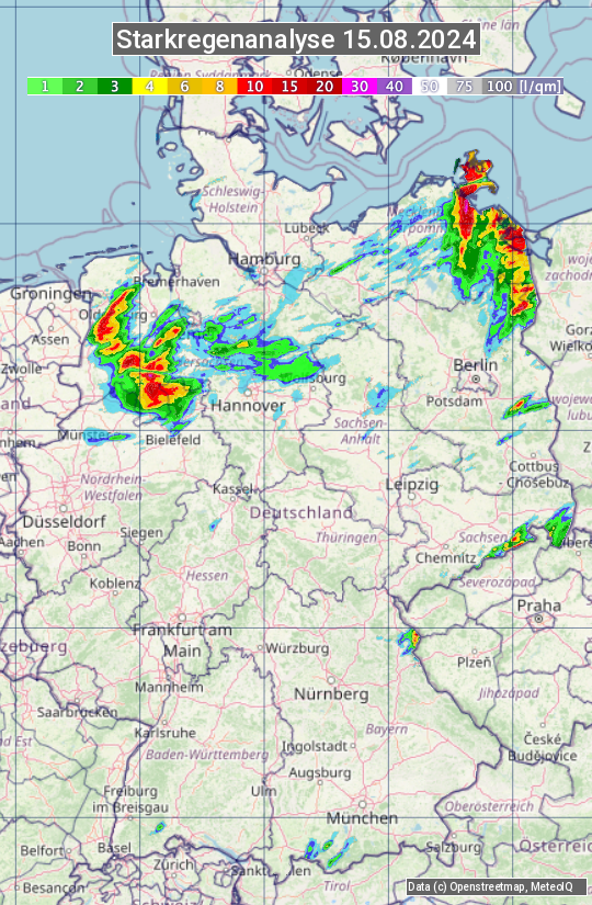 Karte mit Unwetteranalyse