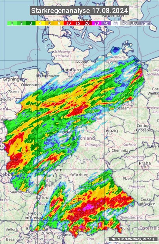 Karte mit Unwetteranalyse