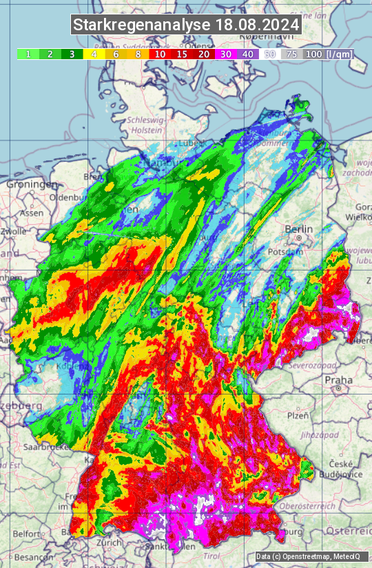 Karte mit Unwetteranalyse