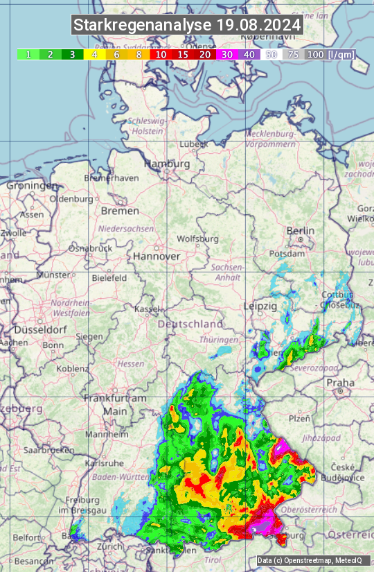 Karte mit Unwetteranalyse