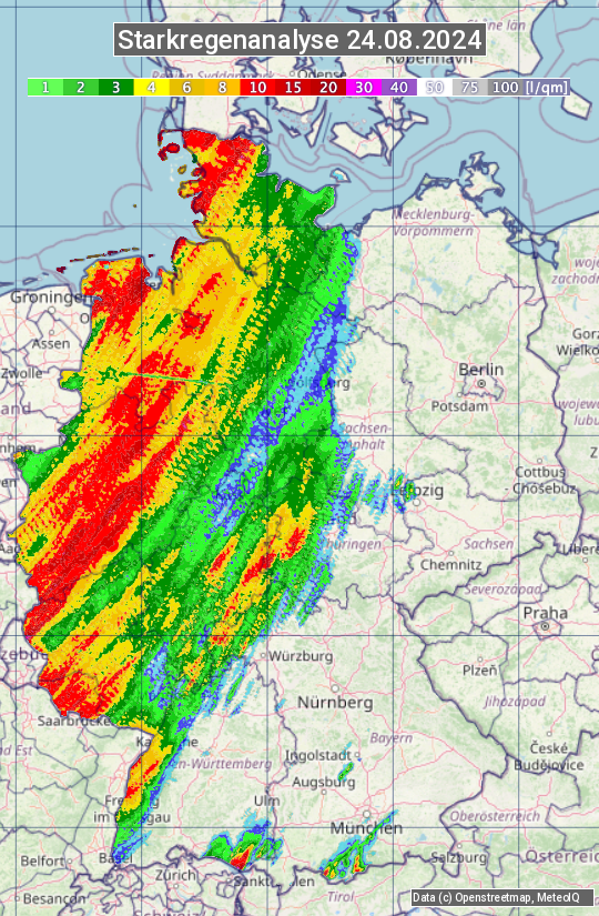 Karte mit Unwetteranalyse