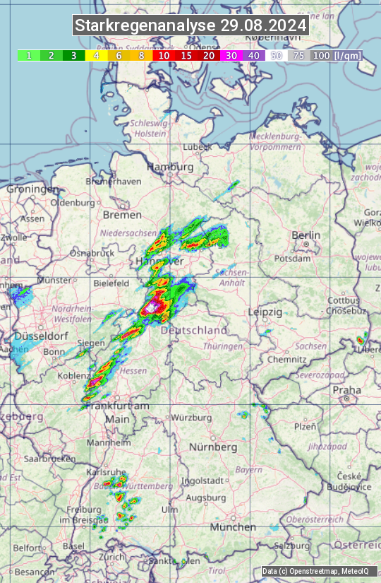 Karte mit Unwetteranalyse