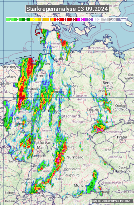 Karte mit Unwetteranalyse