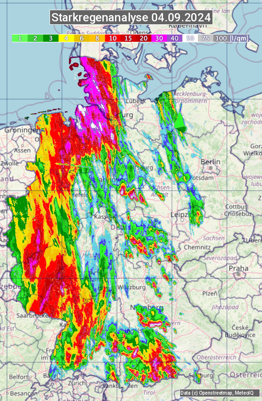 Karte mit Unwetteranalyse