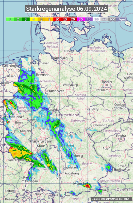 Karte mit Unwetteranalyse