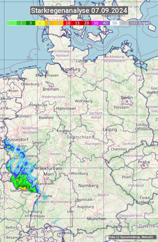 Karte mit Unwetteranalyse