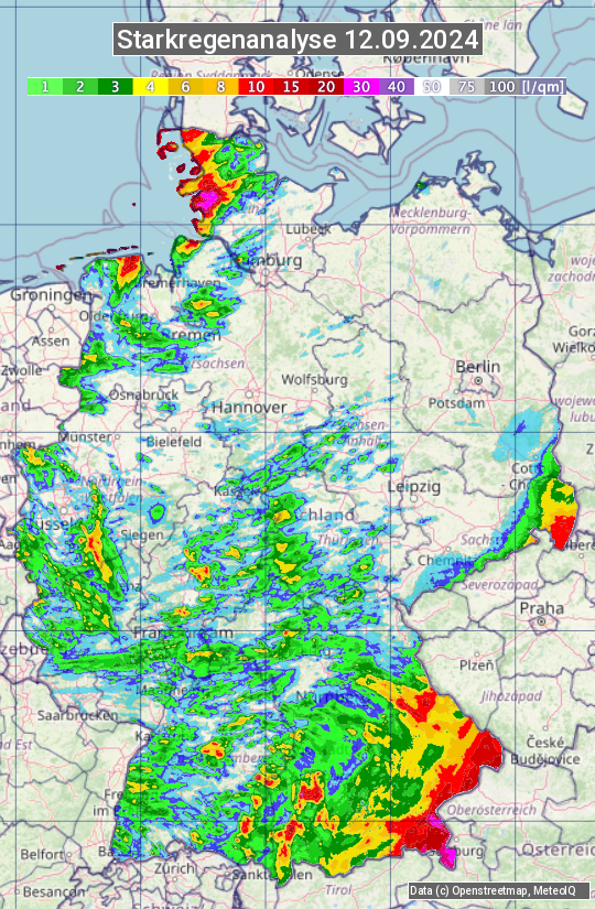 Karte mit Unwetteranalyse