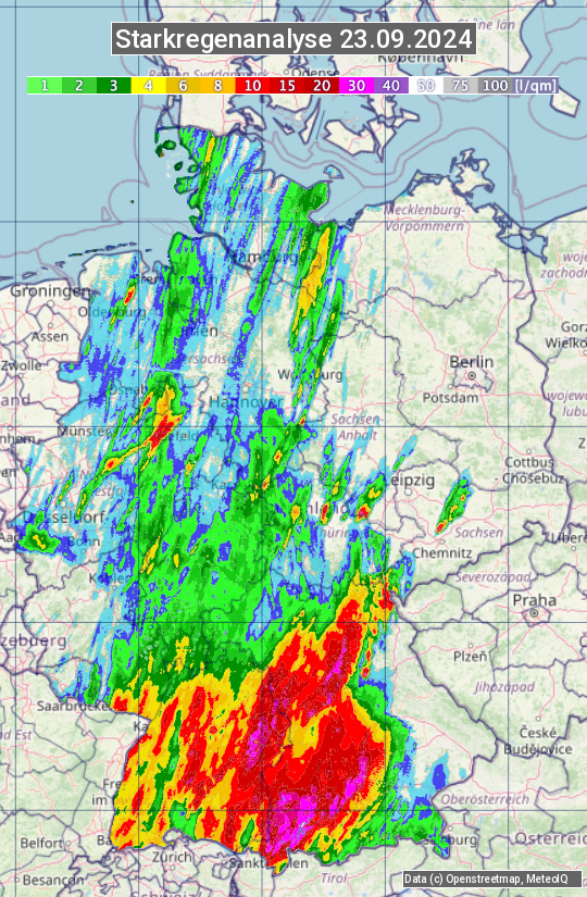 Karte mit Unwetteranalyse