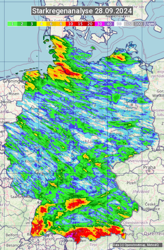 Karte mit Unwetteranalyse