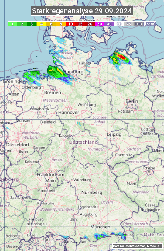 Karte mit Unwetteranalyse