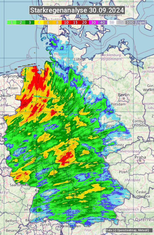 Karte mit Unwetteranalyse