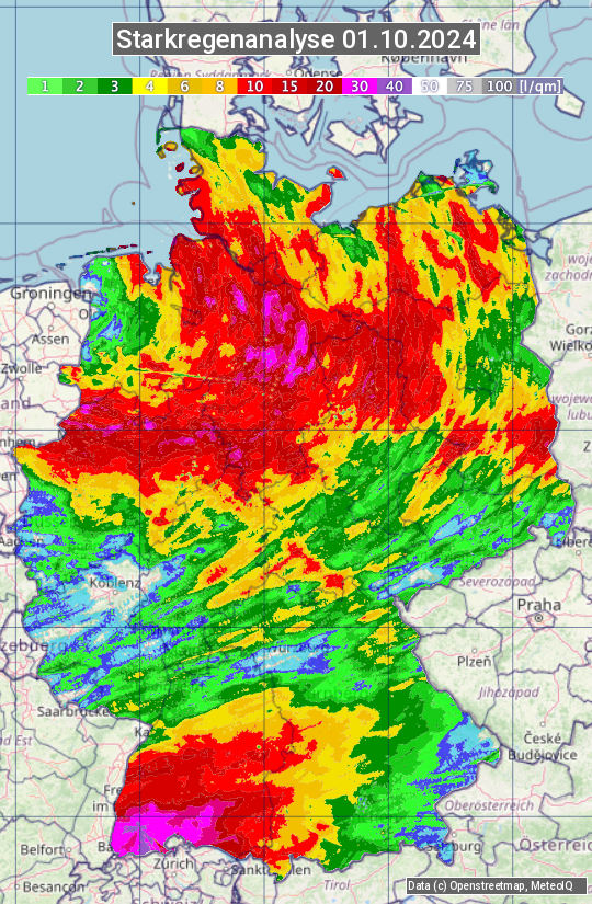 Karte mit Unwetteranalyse