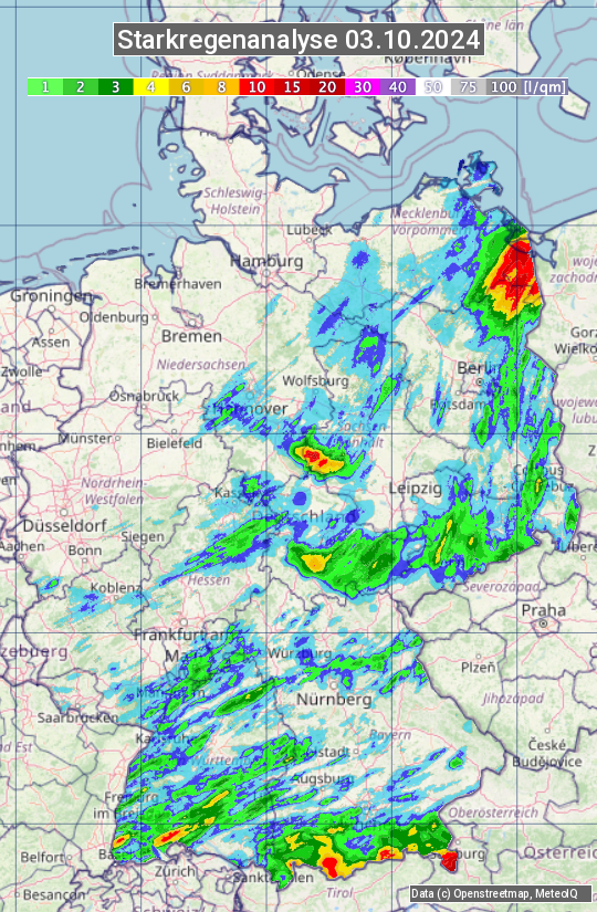 Karte mit Unwetteranalyse