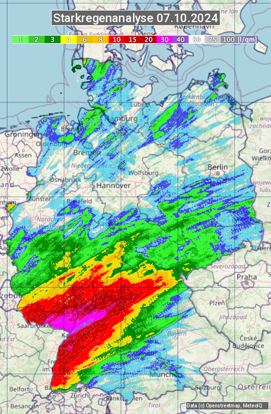 Karte mit Unwetteranalyse