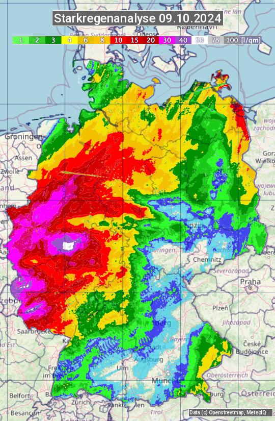 Karte mit Unwetteranalyse