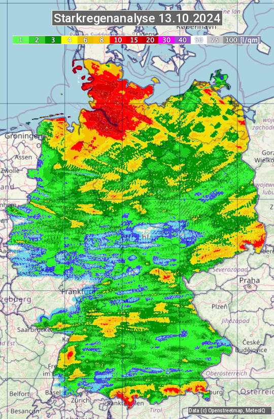 Karte mit Unwetteranalyse