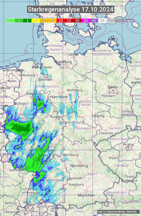 Karte mit Unwetteranalyse