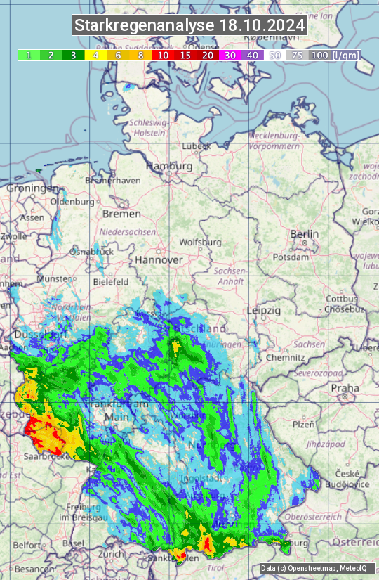 Karte mit Unwetteranalyse