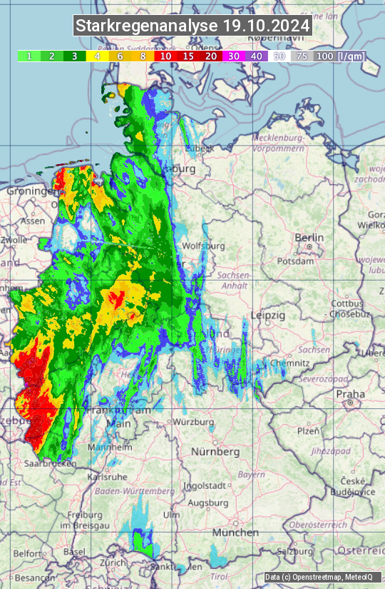 Karte mit Unwetteranalyse