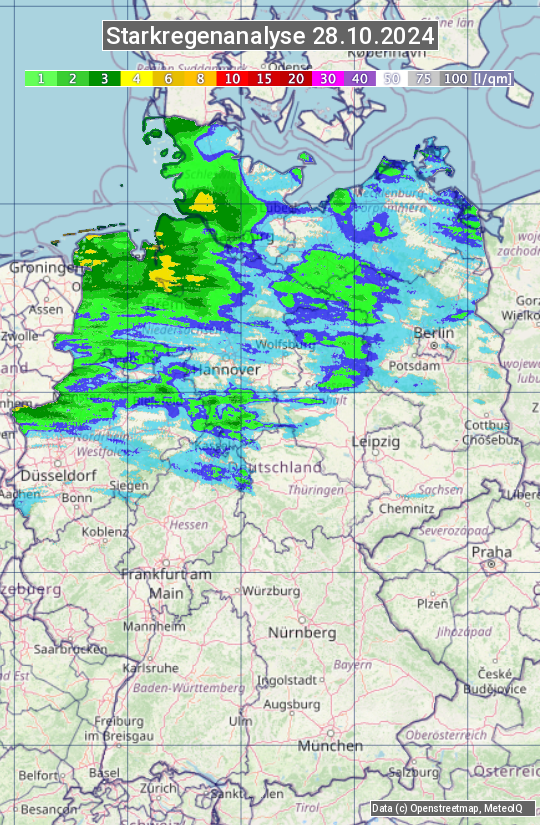 Karte mit Unwetteranalyse