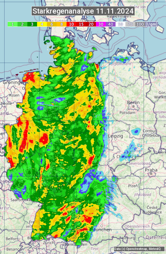 Karte mit Unwetteranalyse