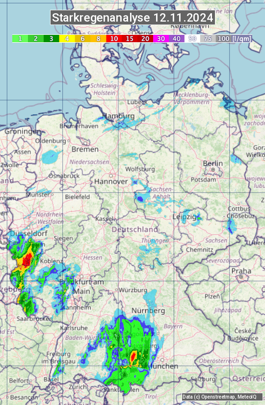 Karte mit Unwetteranalyse