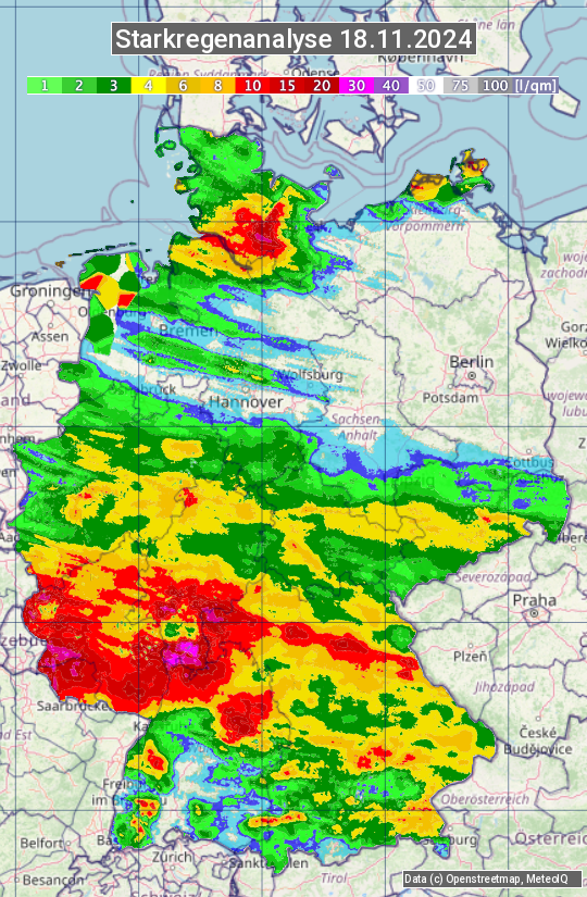 Karte mit Unwetteranalyse