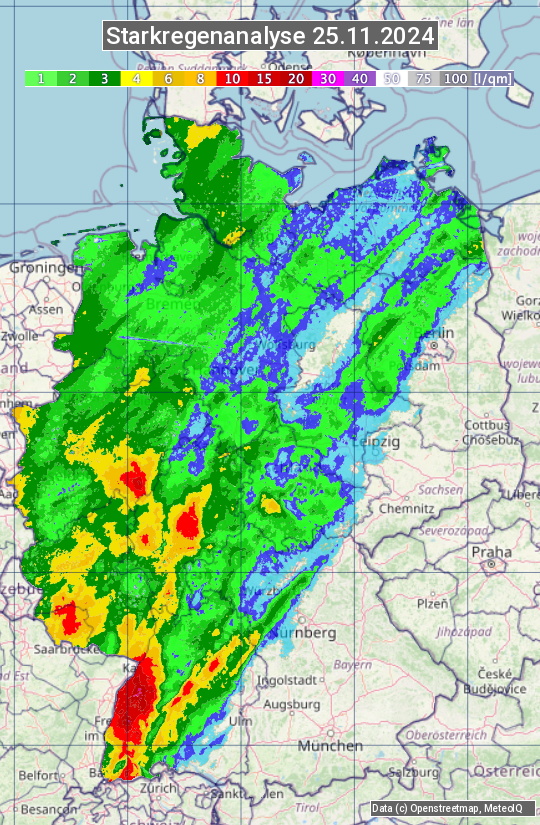 Karte mit Unwetteranalyse