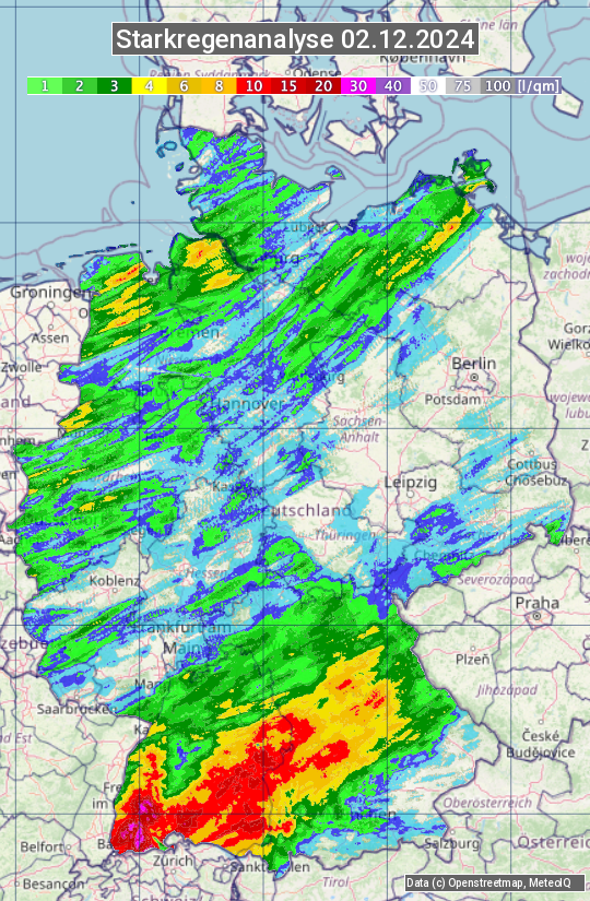 Karte mit Unwetteranalyse