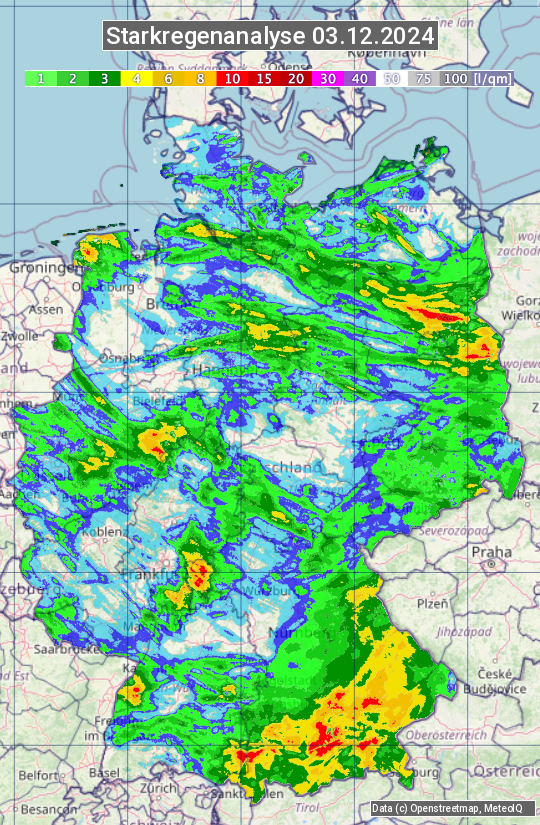 Karte mit Unwetteranalyse