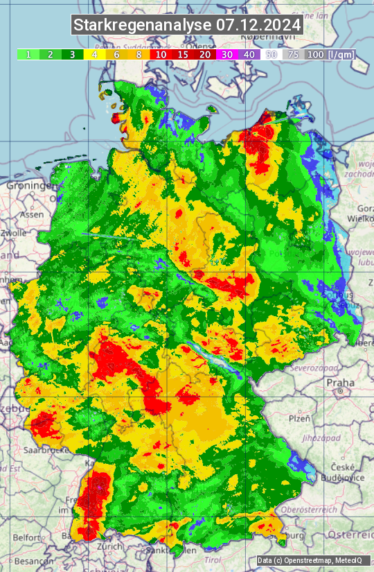 Karte mit Unwetteranalyse