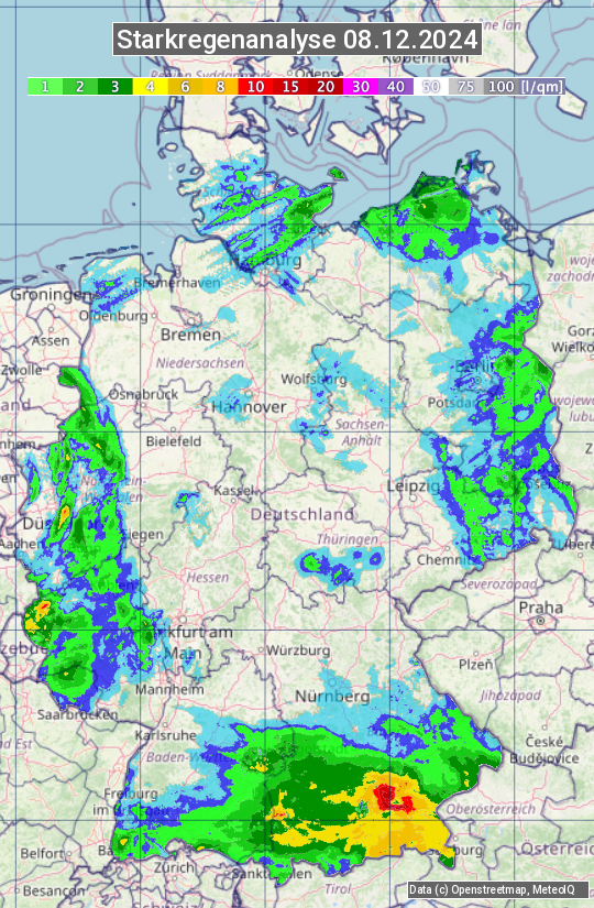 Karte mit Unwetteranalyse