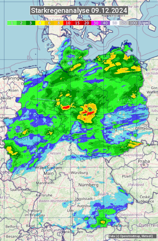 Karte mit Unwetteranalyse