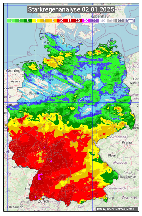 Karte mit Unwetteranalyse