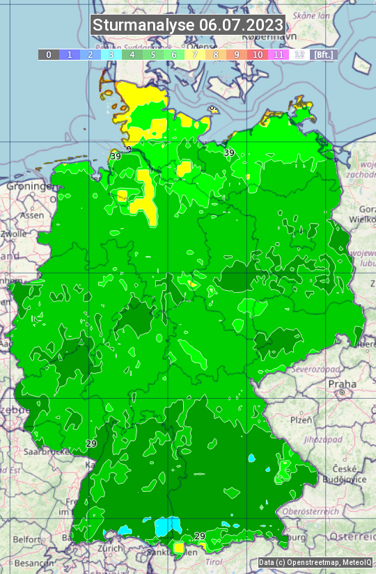 Karte mit Unwetteranalyse