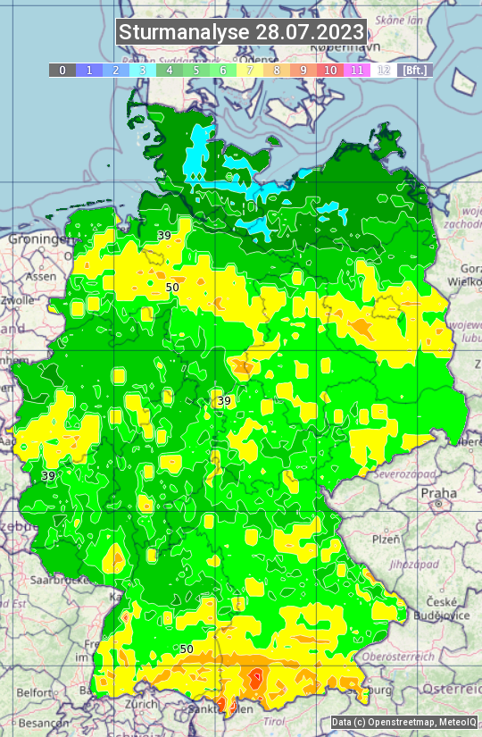 Karte mit Unwetteranalyse